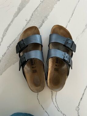 Birkenstock Arizona Navy Blue Leather Double-Strap Sandals